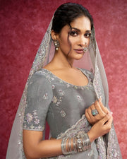 Grey Organza Embroidered Saree with sequins work