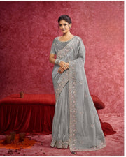 Grey Organza Embroidered Saree with sequins work