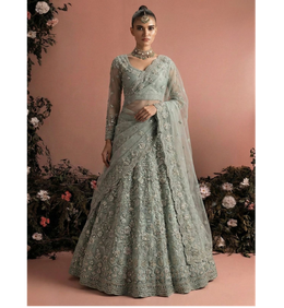 Pista green Bridal Lehenga Choli with Stone-Studded Embroidery