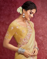 Mustard Yellow Organza Embroidered Saree with sequins work