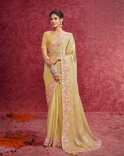 Mustard Yellow Organza Embroidered Saree with sequins work