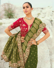 Olive Green Viscose Woven Saree with Embroidery Border
