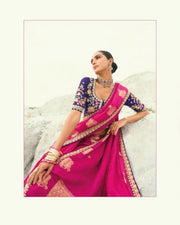Rani Pink Viscose Woven Saree with Embroidery Border