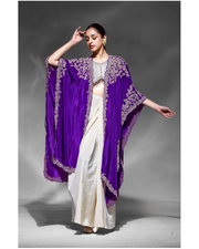 Purple Crepe Blouse With Skirt & Shrug