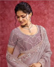 Dusty Mauve Pure Organza Embroidered Saree with sequins work
