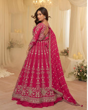 Rani Pink Georgette Embroidery Gown With Dupatta