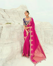 Rani Pink Viscose Woven Saree with Embroidery Border