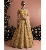 Golden Bridal Lehenga Choli with Stone-Studded Embroidery