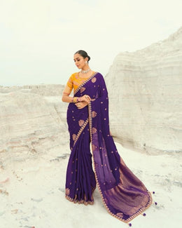 Purple Viscose Woven Saree  Embroidered Sequins With Moti Work