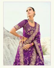 Purple Viscose Woven Saree full print with Embroidery Border