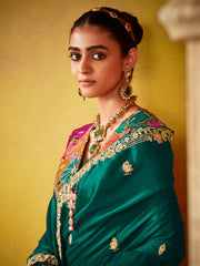 Dark Green Colour Georgette Saree Embroidered Wedding Wear With Blouse