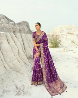 Purple Viscose Woven Saree full print with Embroidery Border