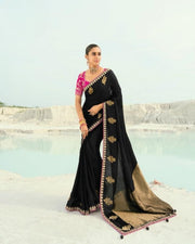 Black Viscose Woven Saree  with Embroidery Border
