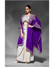 Purple Crepe Blouse With Skirt & Shrug
