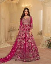 Rani Pink Georgette Embroidery Gown With Dupatta