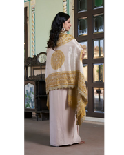 Beige Indo-Western Crop Top Draped Skirt with Cape Set