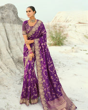 Purple Viscose Woven Saree full print with Embroidery Border