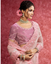Blush Pink Organza Embroidered Saree with sequins work