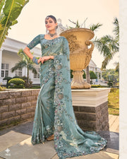 Sage green Crepe Jacquard Zarkan Embroidery