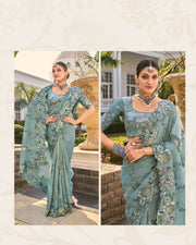 Sage green Crepe Jacquard Zarkan Embroidery