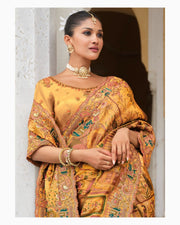 Mustard Silk Saree Zari Silk Saree with Olive Green Embroidered Border & Silk Blouse