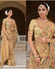 Golden Silk Saree Zari Silk Saree with Olive Green Embroidered Border & Silk Blouse