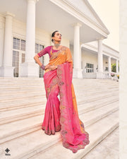 Orange to pink Crepe Jacquard Zarkan Embroidery