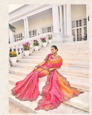 Orange to pink Crepe Jacquard Zarkan Embroidery