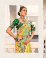 Lemon to Green Crepe Jacquard Zarkan Embroidery