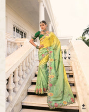 Lemon to Green Crepe Jacquard Zarkan Embroidery