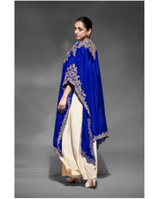 Dark Blue Crepe Blouse With Skirt & Shrug