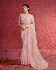 Blush Pink Organza Embroidered Saree with sequins work