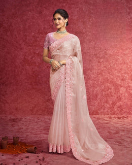 Blush Pink Organza Embroidered Saree with sequins work