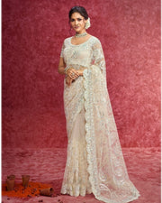 Off white Organza Embroidered Saree with sequins work