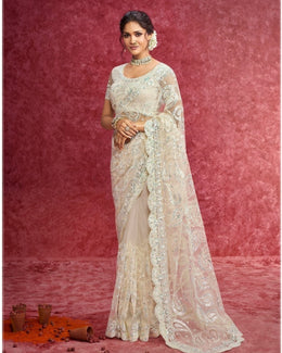 Off white Organza Embroidered Saree with sequins work