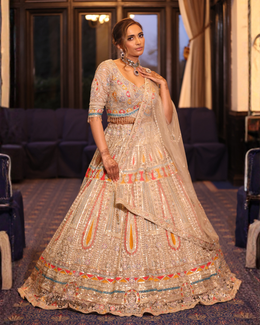 Ivory  Multicolor Embroidered Designer Lehenga Choli with Net Dupatta