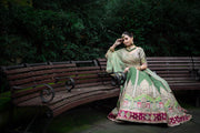 Sage Green Hand-Embroidered Bridal Lehenga Set with Dupatta