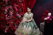 Sage Green Hand-Embroidered Bridal Lehenga Set with Dupatta