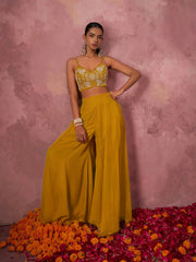 Yellow Embroidered Georgette indo Western Cape Set
