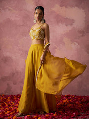 Yellow Embroidered Georgette indo Western Cape Set