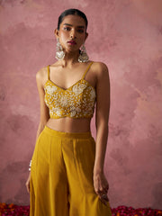 Yellow Embroidered Georgette indo Western Cape Set