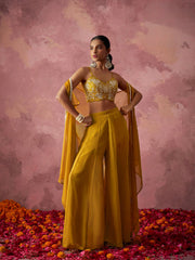 Yellow Embroidered Georgette indo Western Cape Set