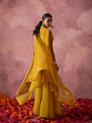 Yellow Embroidered Georgette indo Western Cape Set