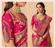 Royal Rani Pink Dola Zari Silk Saree with Heavy Embroidery & Cutwork Lace