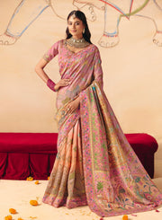 Blush Mauve Dola Zari Silk Saree with Heavy Embroidery & Cutwork Lace