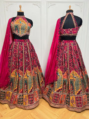 Royal Peacock Embroidered Lehenga Set This digital print and mirror work