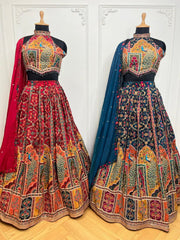 Royal Peacock Embroidered Lehenga Set This digital print and mirror work