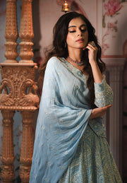 Sky Blue Embroidered Lehenga Set