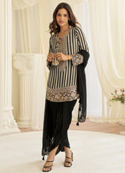 Black Multi Color Silk Embroidery Work Readymade  Suit