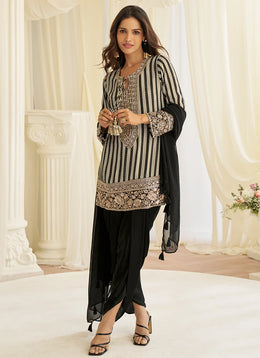 Black Multi Color Silk Embroidery Work Readymade  Suit